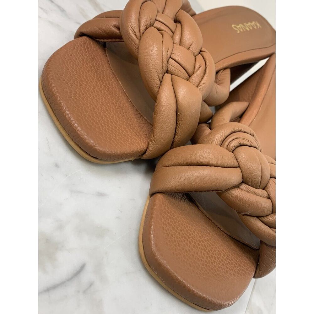 Kaanas Bekasi Sandals 7 Coffee Knot Leather Rope Slip On 2.75" Block Heel EUC - Picture 9 of 13